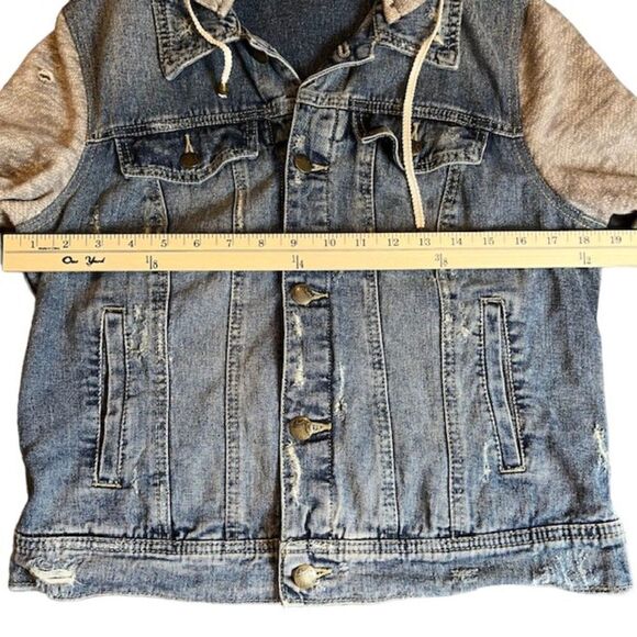 Free People Denim Knit Sleeve Hoodie Jacket Women's Size Medium - Picture 16 of 16